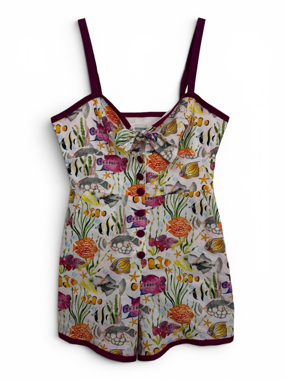 Unique Vintage Fish Print Romper Playsuit Size Small